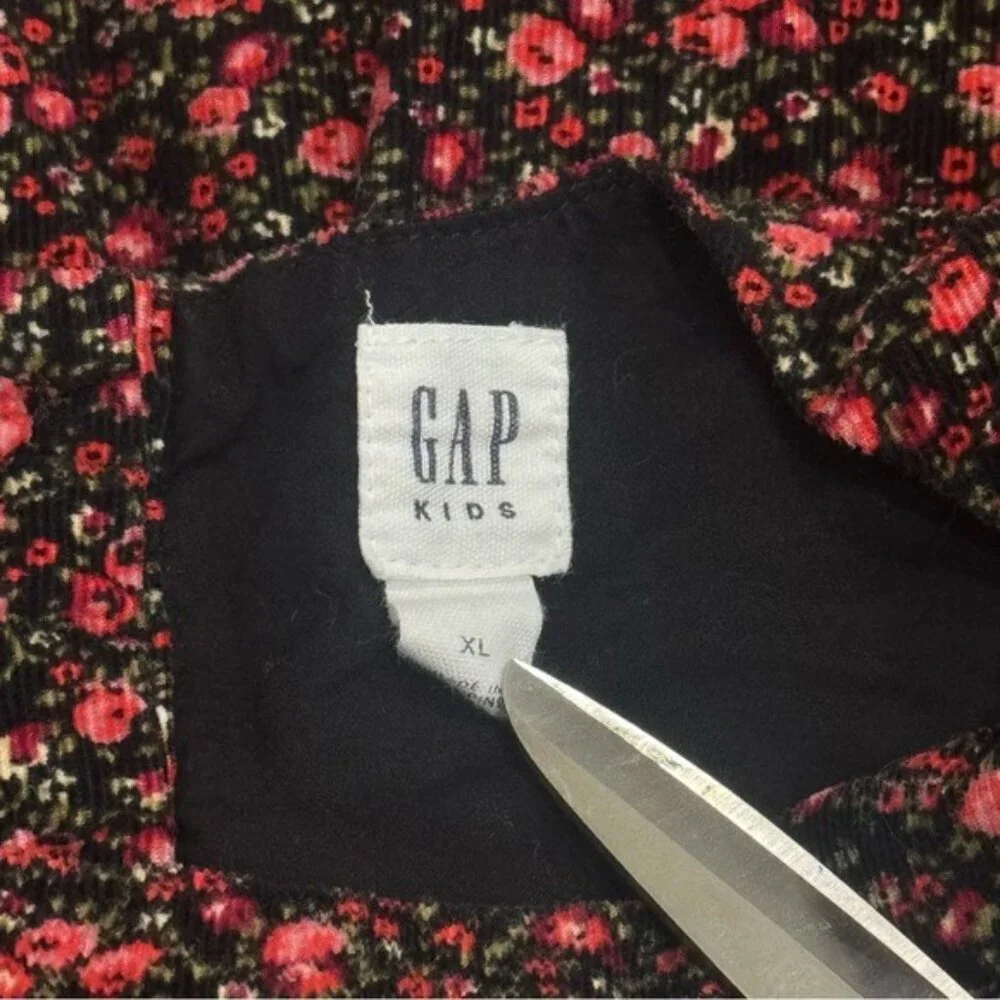Gap Black and Red Floral Corduroy Puff Sleeve Summer Holiday Dress Girl’s‎ XL